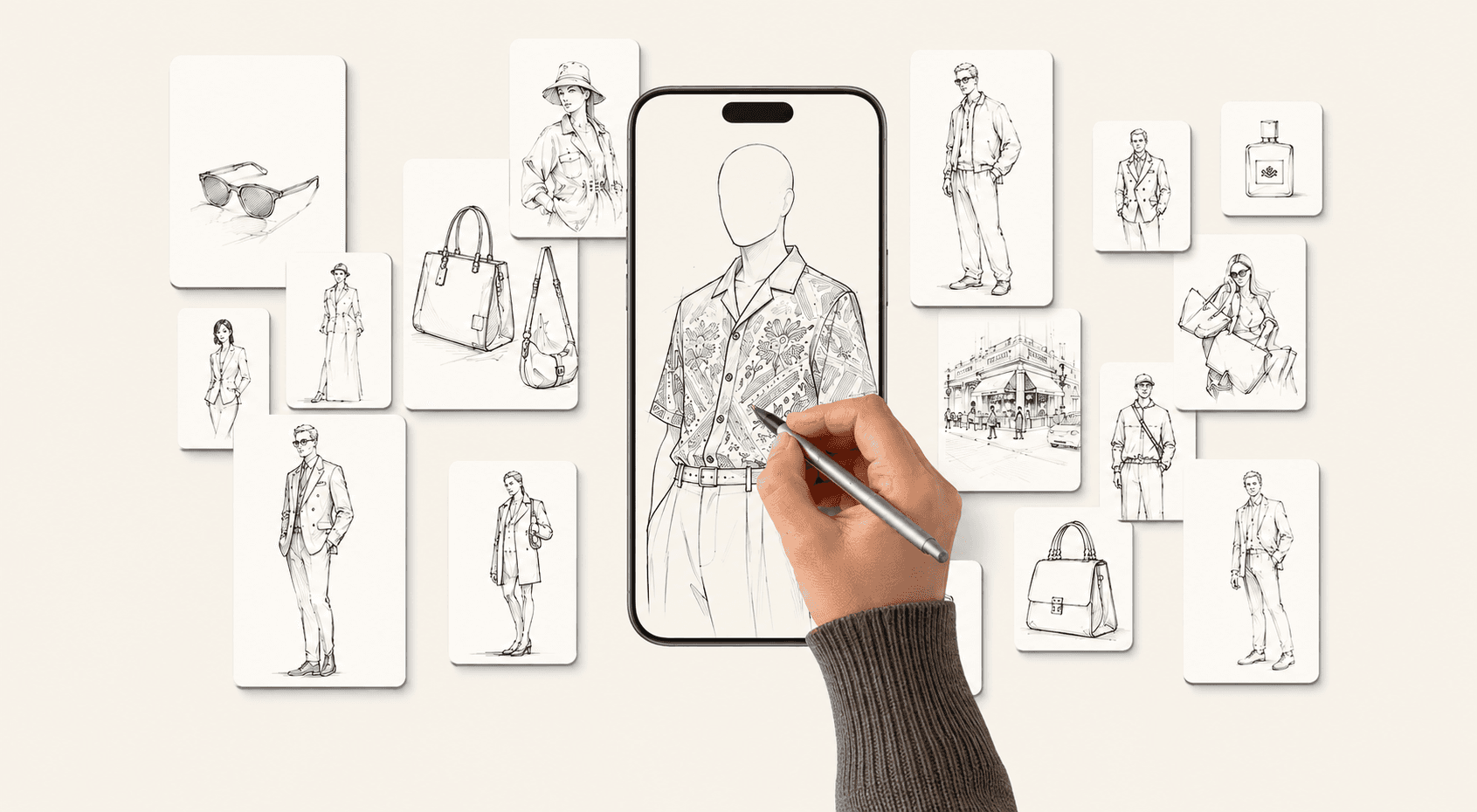 Garde Vogue design sketches created by hand